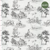 French Peasants Black Drawing White Background Patterned Digital Printed Fabric
